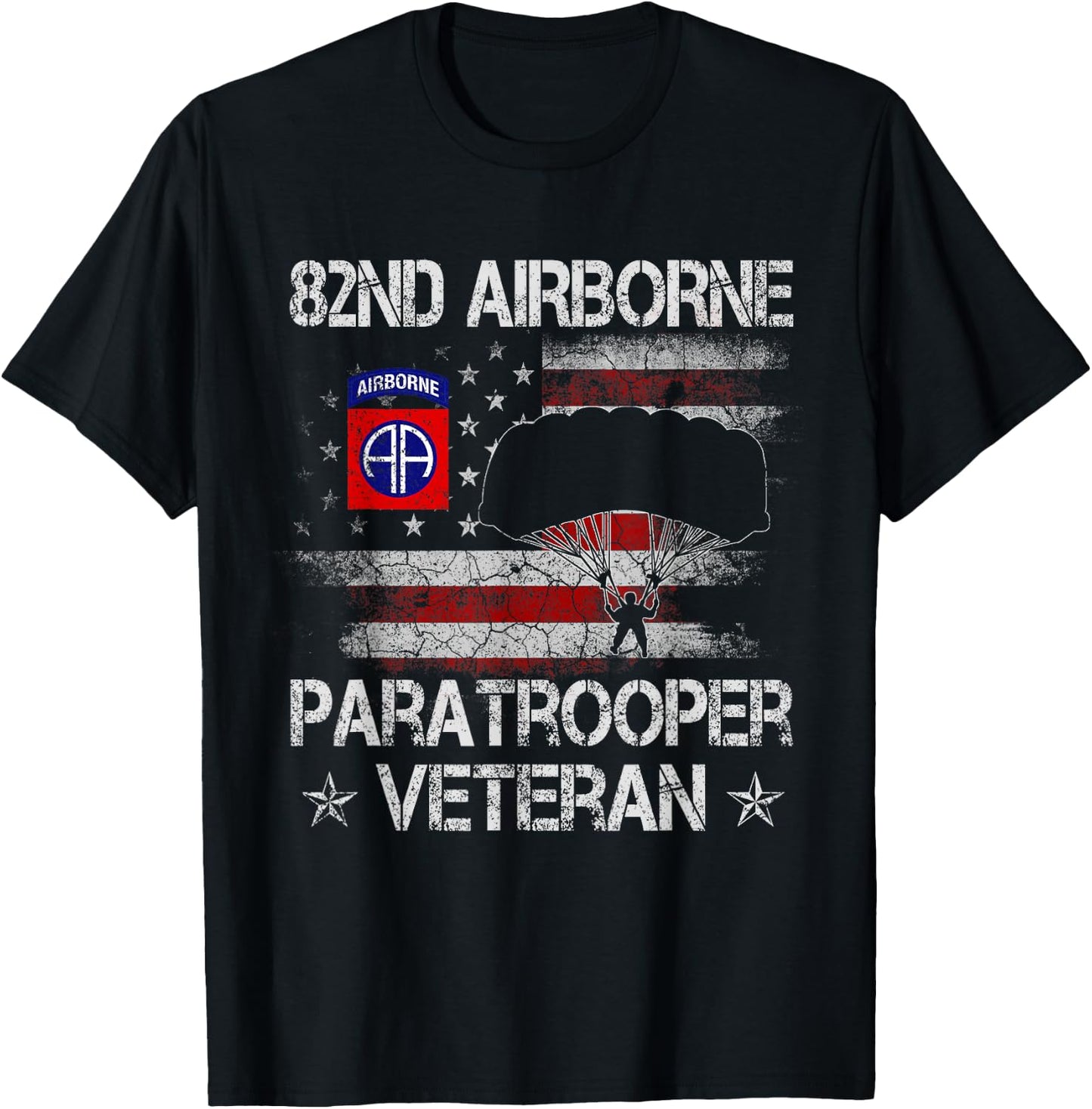 82nd Airborne Paratrooper Veteran Flag , Veterans Day T-Shirt - T-Shirt | Black