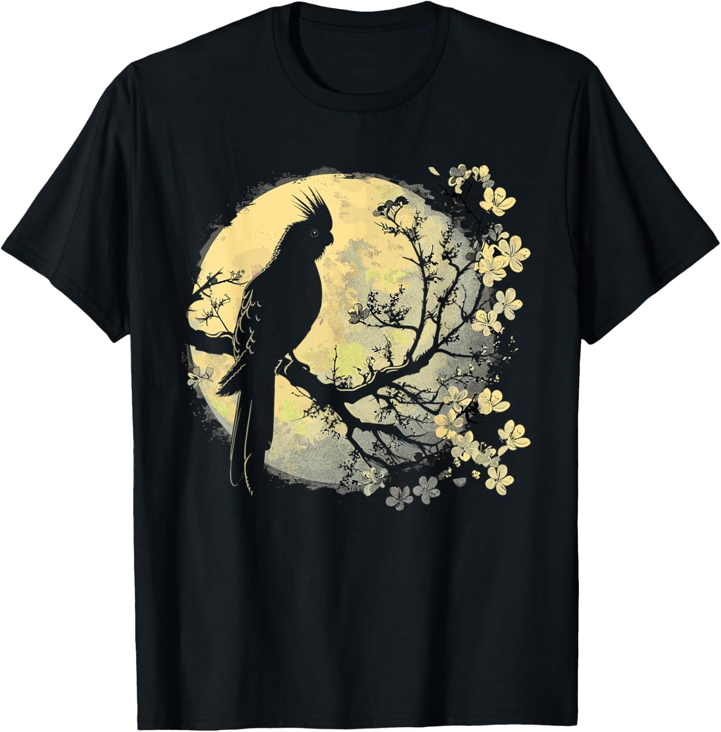 Cockatiel Parrot Lliebhaber Bird Moon and Flowers T-Shirt - T-Shirt | Black