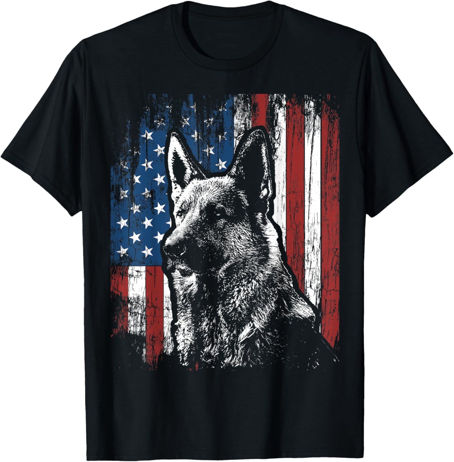 Patriotic German Shepherd American Flag Dog Gift Men Women T-Shirt - T-Shirt | Black