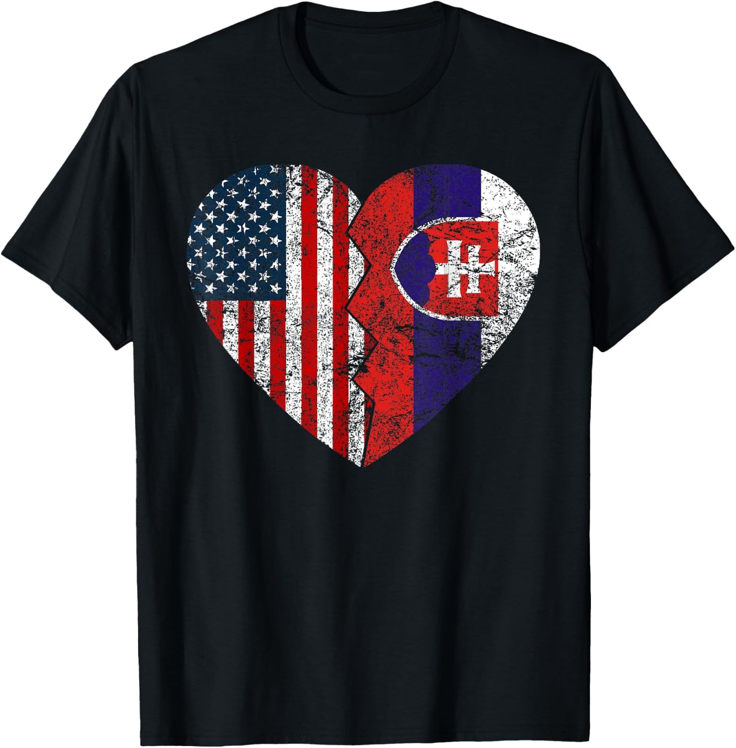Slovakian American Flag Heart | United States Slovakia Roots Women Kids Men T-Shirt - T-Shirt | Black