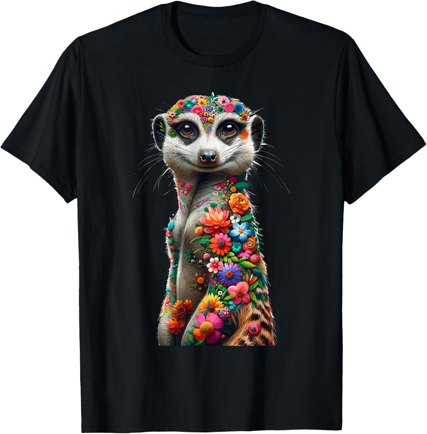 Floral Aesthetic Meerkat Lover Shirt Meerkat T-Shirt - T-Shirt | Black