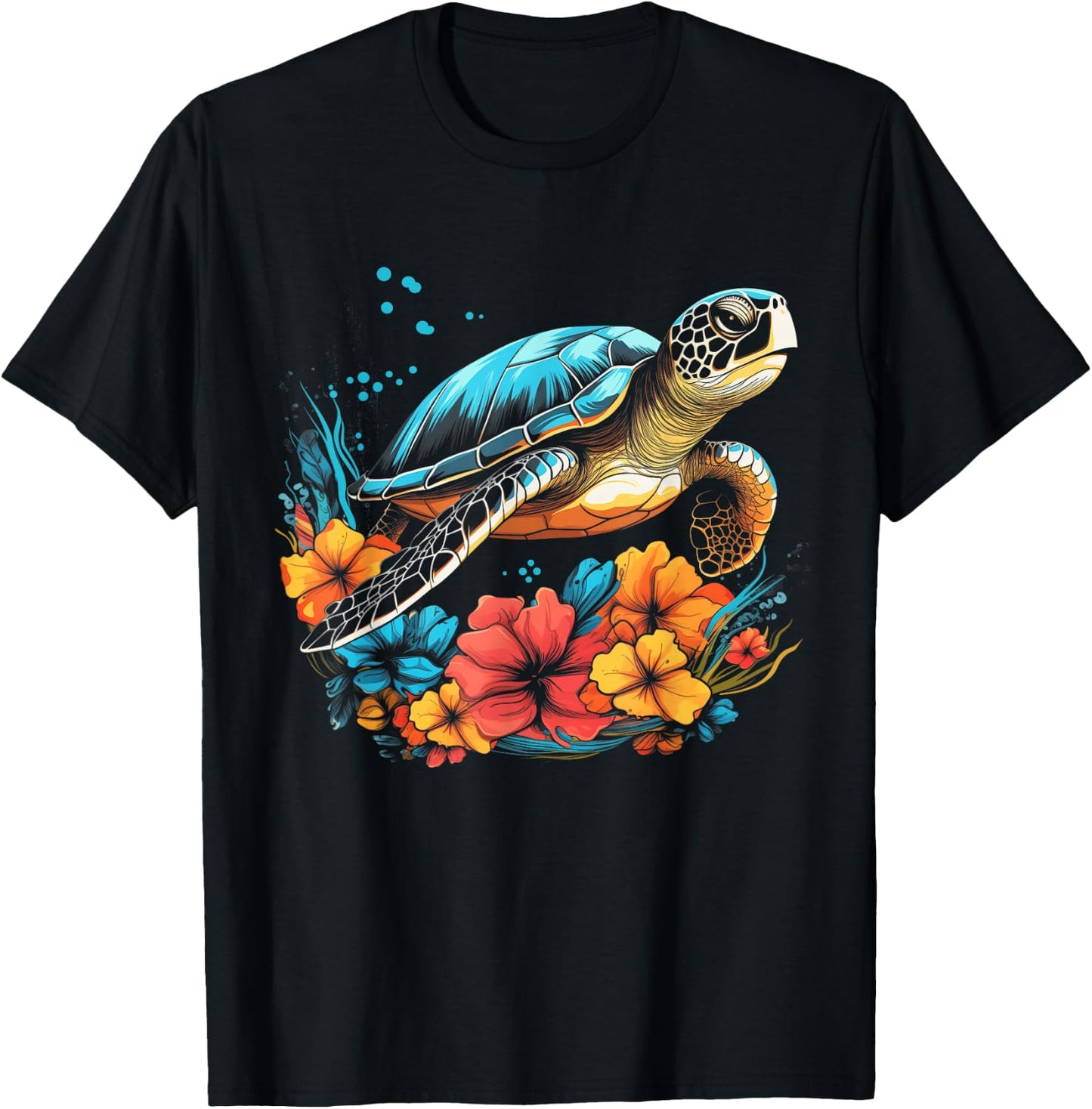 Sea Turtle Hawaiian Flowers Hawaii Diver T-Shirt - T-Shirt | Black