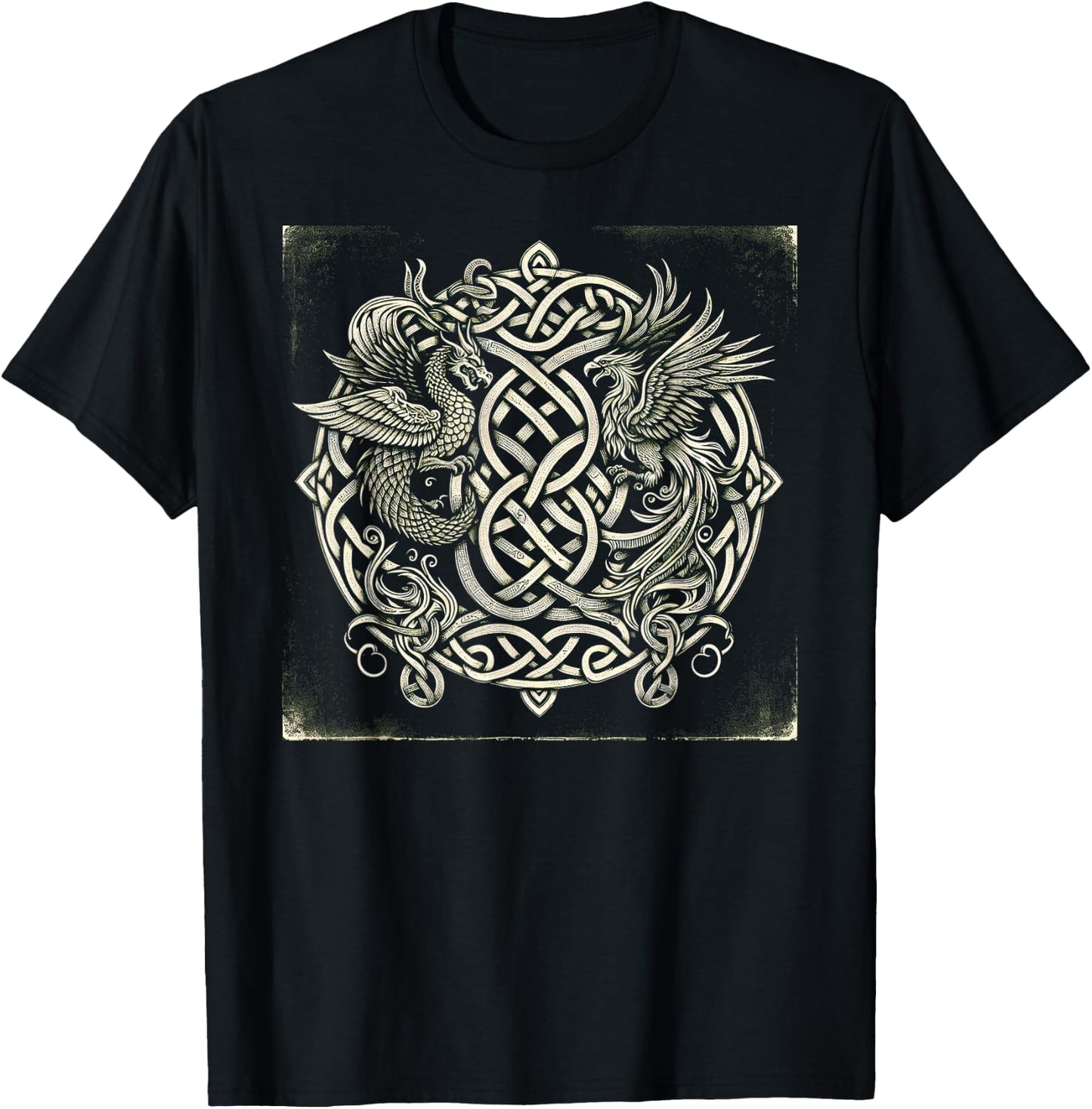 Intricate Celtic Knot with Dragon and Phoenix T-Shirt - T-Shirt | Black