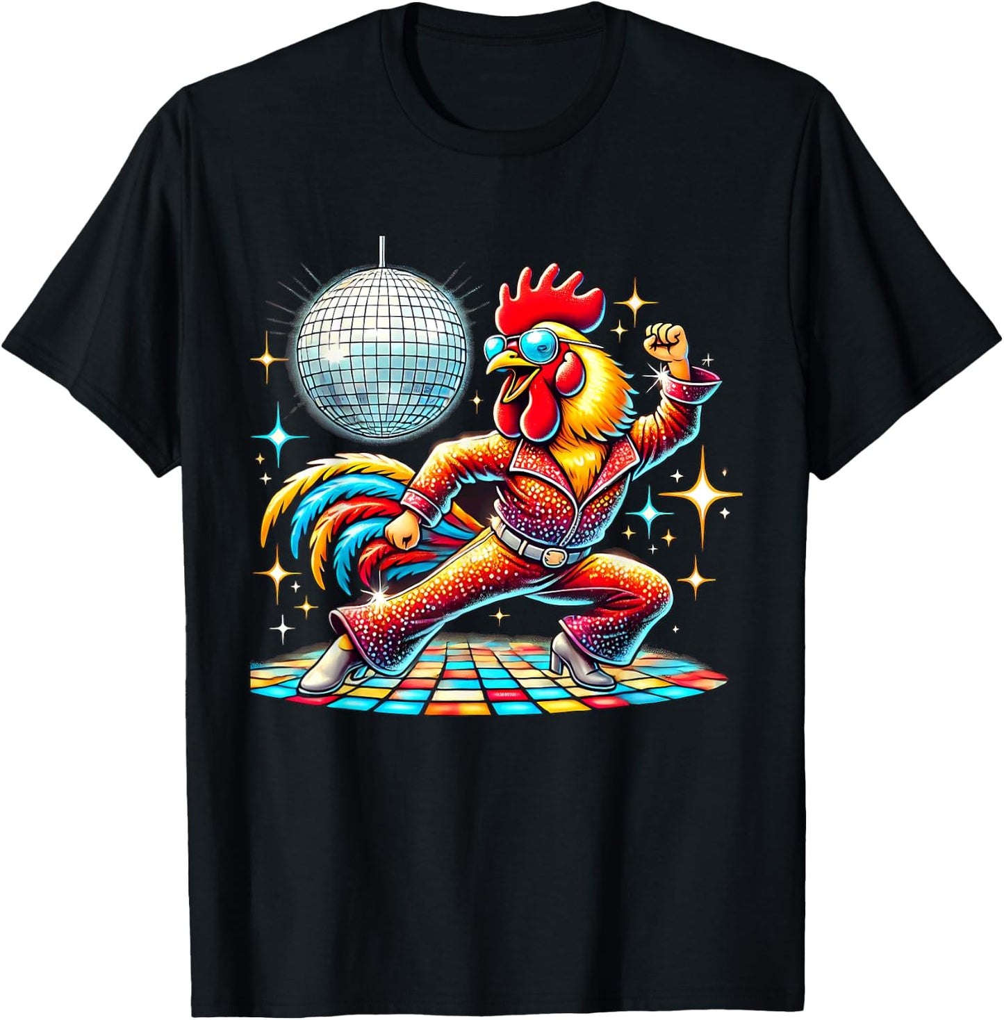 Aesthetic Rooster Disco T-Shirt - T-Shirt | Black