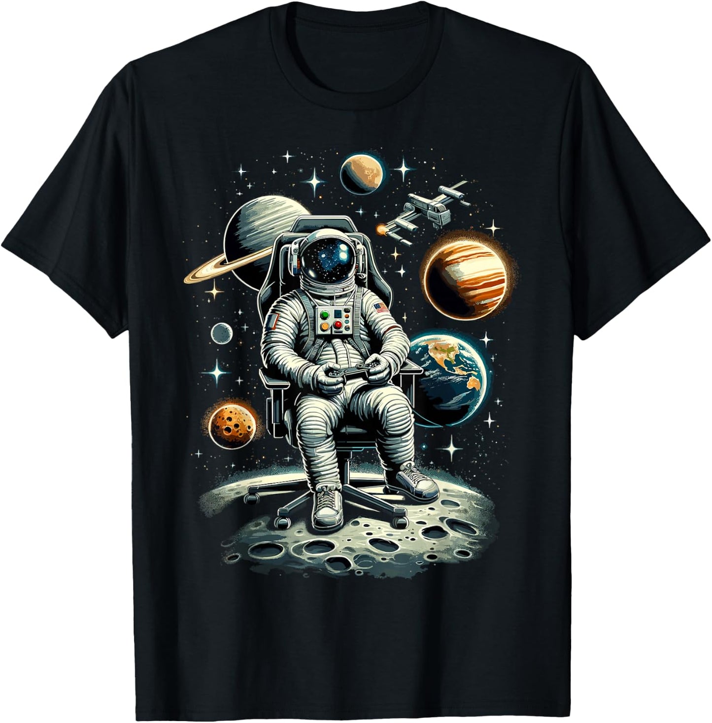 Astronaut Space Gaming System Planets Astronaut Gamer T-Shirt - T-Shirt | Black
