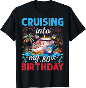 80th Birthday Cruise My 80 Year Old Cruising Into Birthday T-Shirt - T-Shirt | Black
