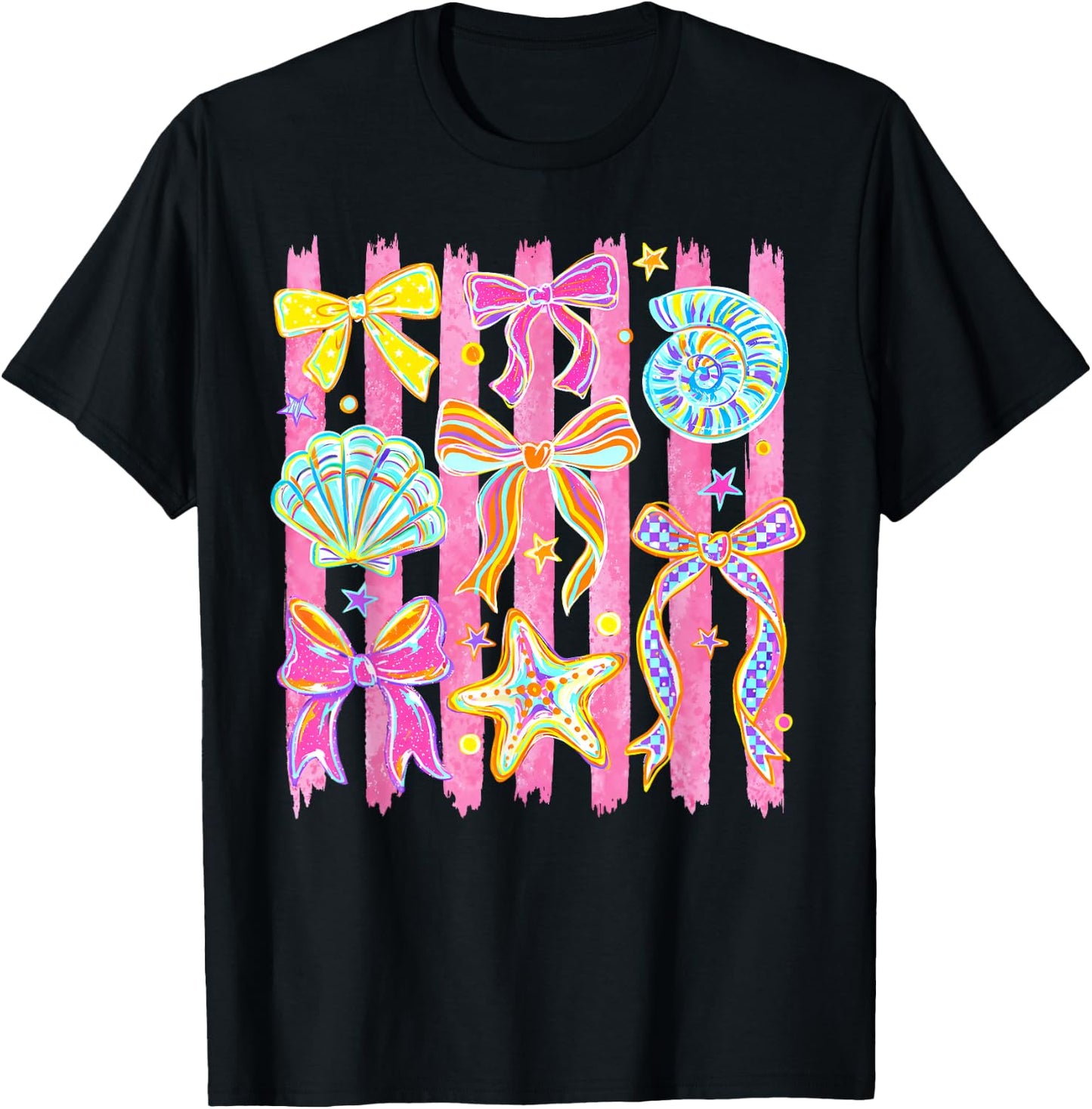 Seashell Coquette Bow Ocean Hawaii Beach Summer Vacation T-Shirt - T-Shirt | Black