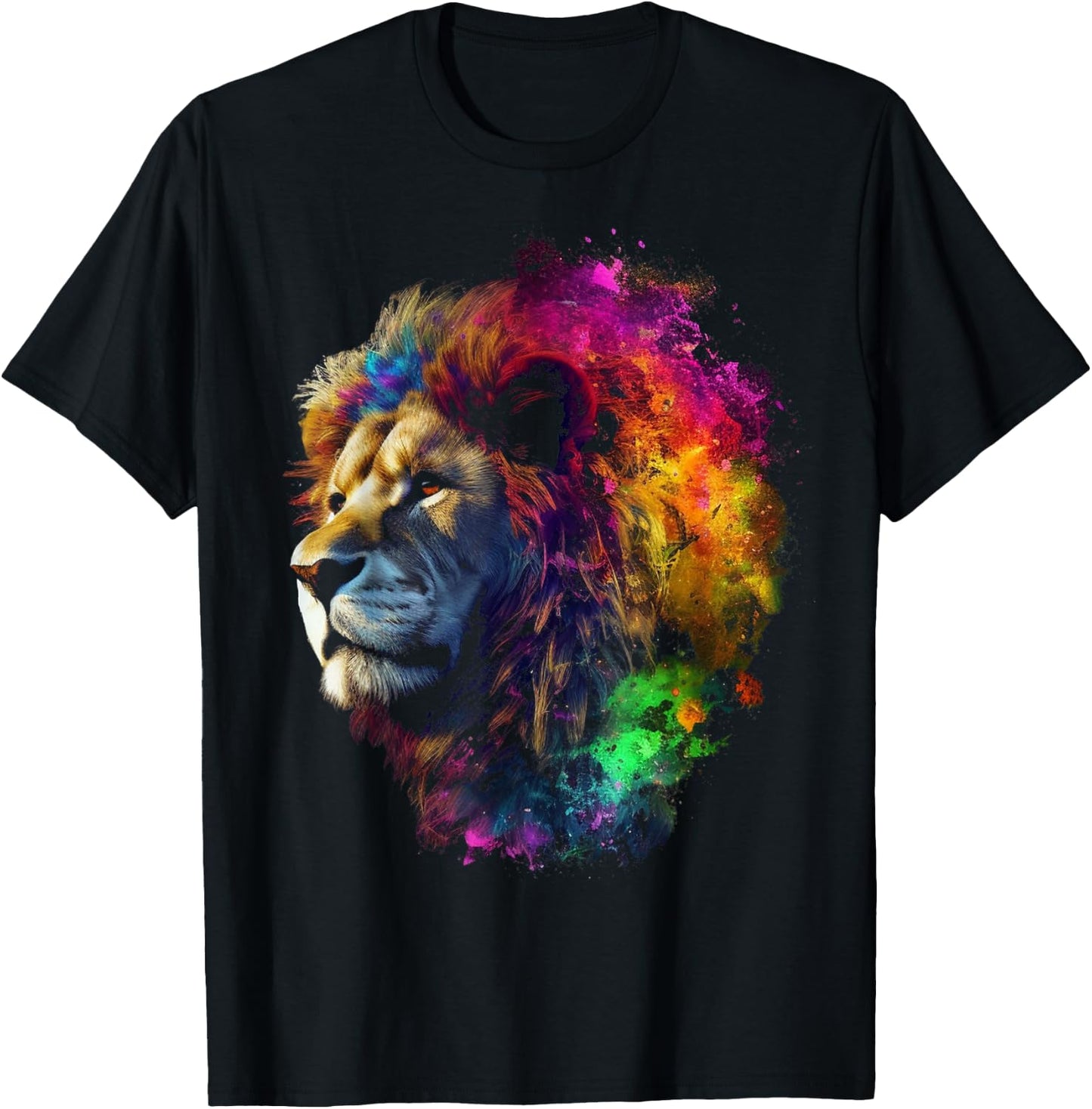 Lion Artwork Colourful Animal Art Lion T-Shirt - T-Shirt | Black