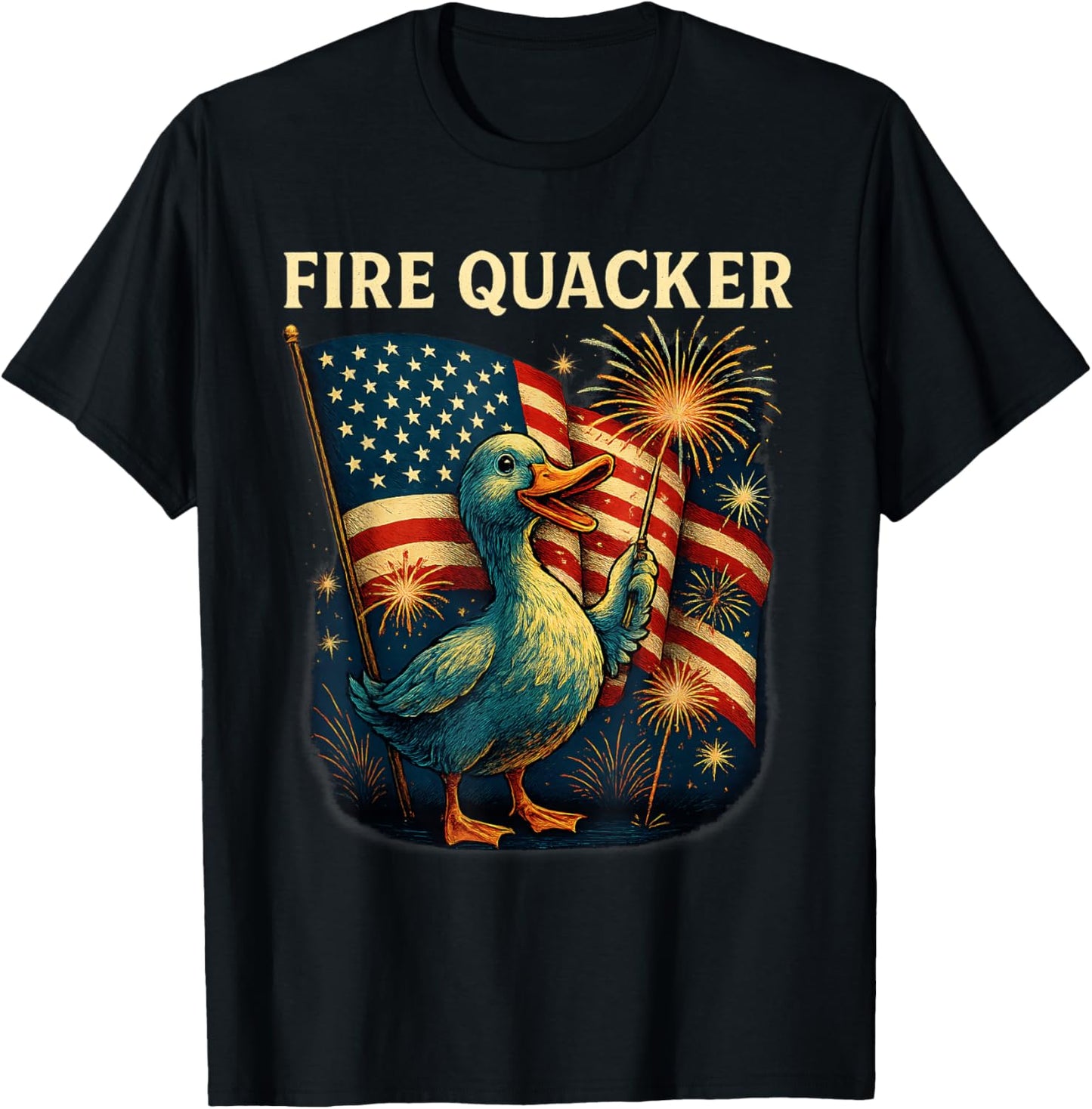 Fire Quacker Funny Meme Goose Fireworks America 4th Of July T-Shirt - T-Shirt | Black