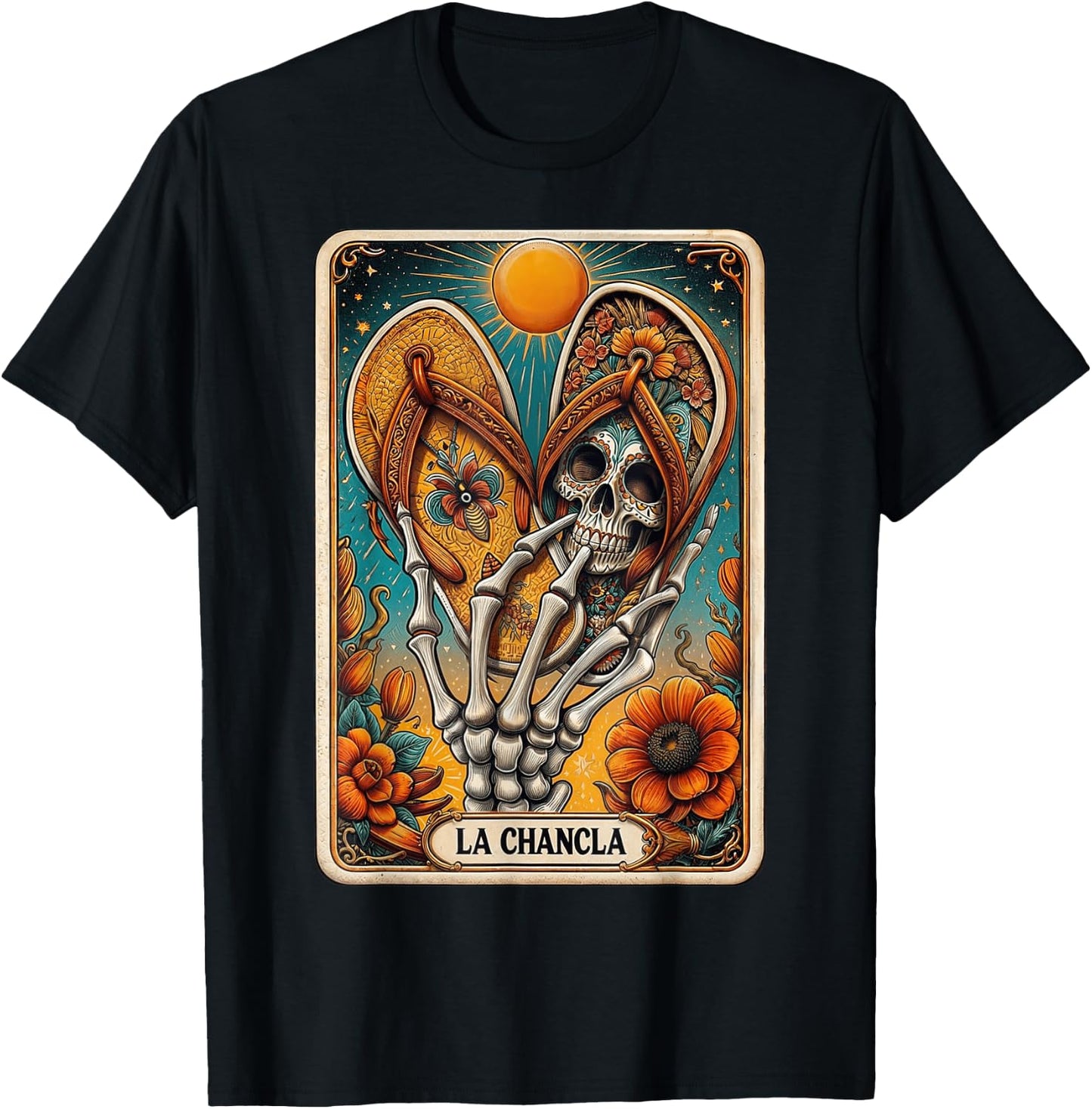 La Chancla Flip Flop Card Funny Mexican Mom Tarot Card T-Shirt - T-Shirt | Black