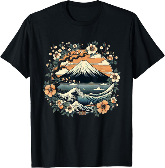 Japanese Fuji mount Aesthetic Culture Japan inspired asian T-Shirt - T-Shirt | Black