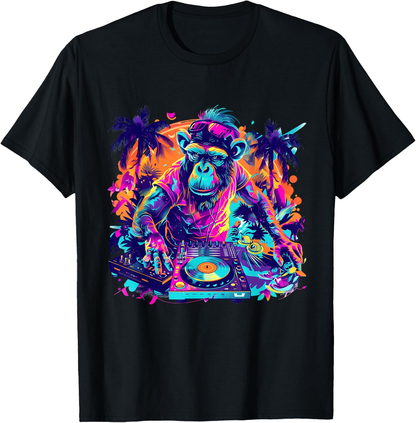 DJ Monkey Techno House Beatmaker EDM Turntable DJ Monkey T-Shirt - T-Shirt | Black