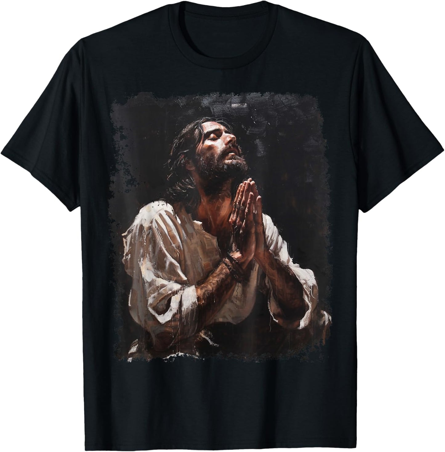 Praying Jesus Christ Christian Graphic T-Shirt - T-Shirt | Black