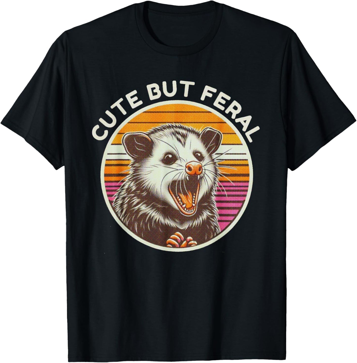 Retro Cute But Feral Opossum Funny T-Shirt - T-Shirt | Black