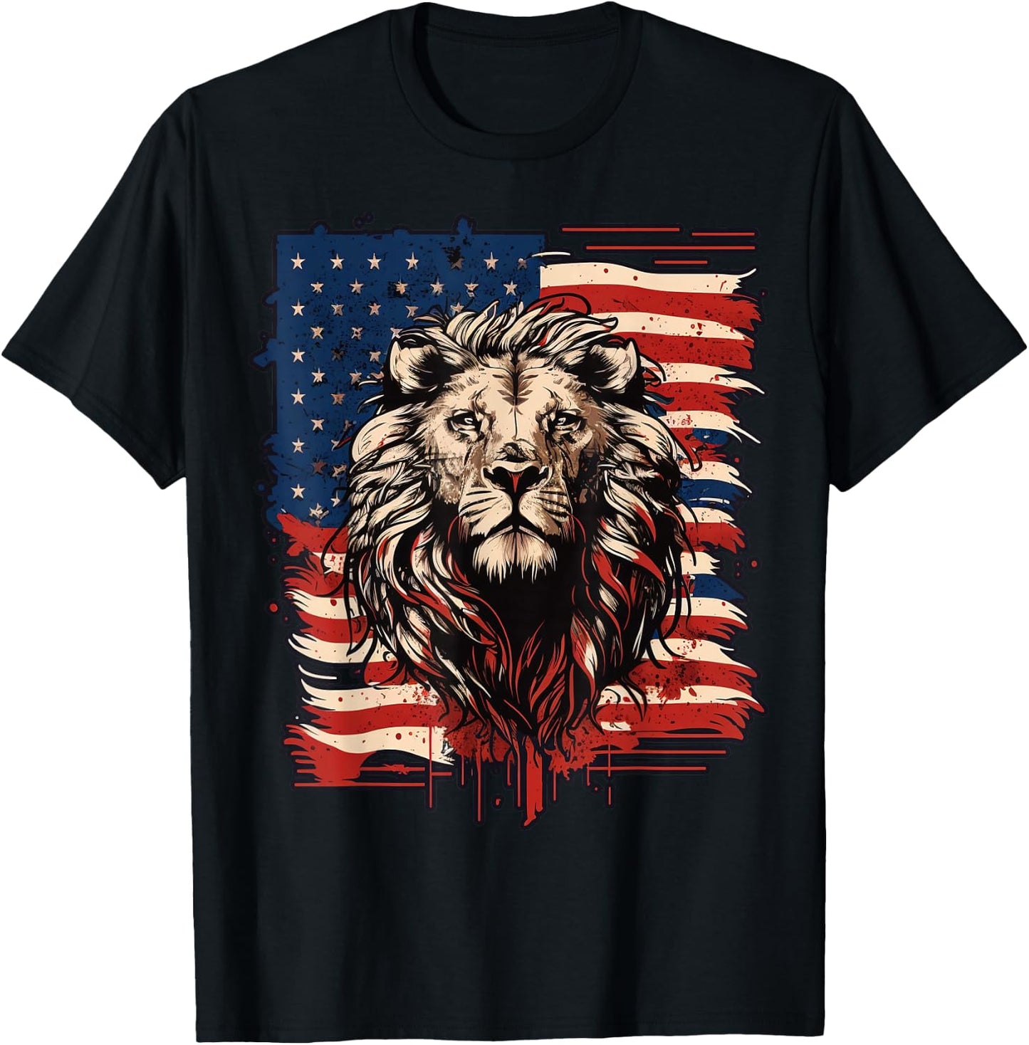 USA 4th Of July Lion on Patriotic American Lion Women Kids Men T-Shirt - T-Shirt | Black