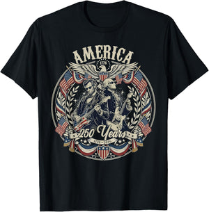 Patriotic George Washington Abe Lincoln Playing Guitar 250th T-Shirt - T-Shirt | Black