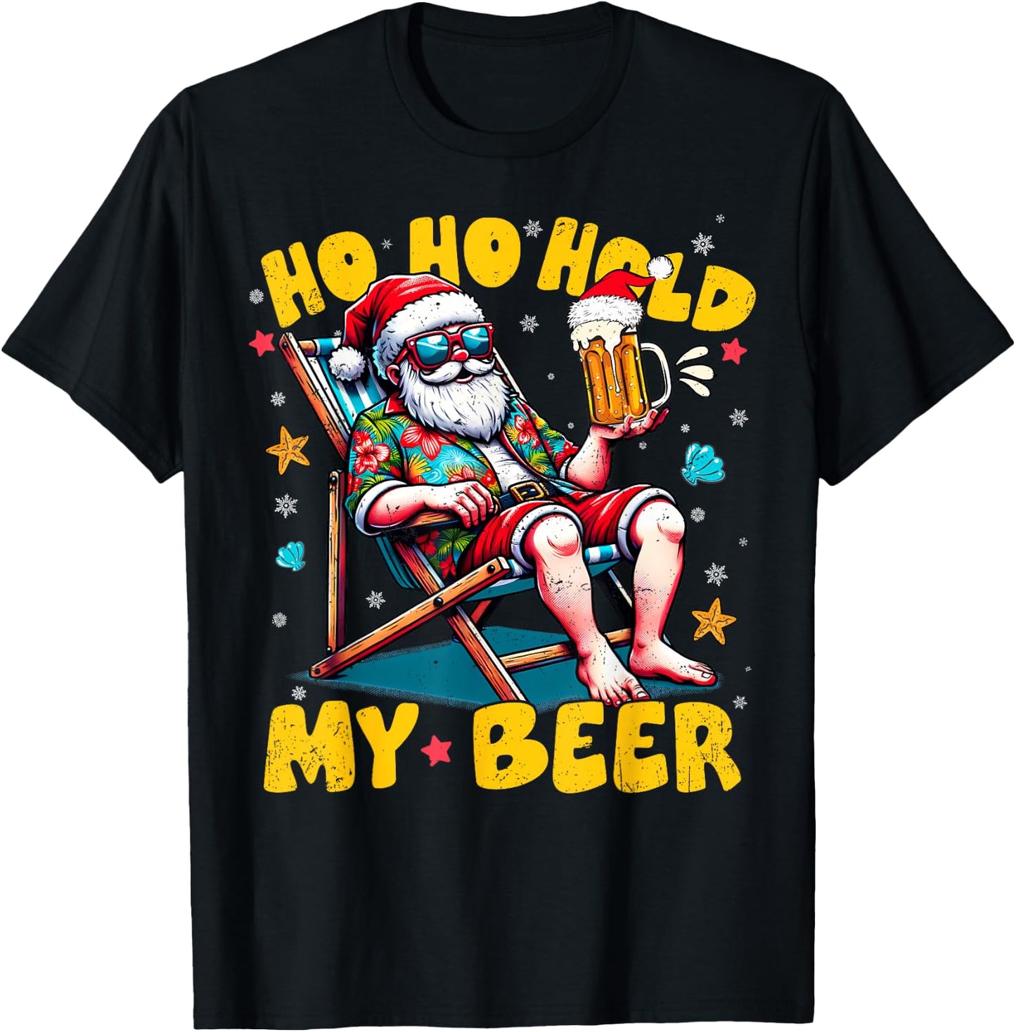 Christmas In July Beach Summer Santa Ho Ho Hold My Beer Men Women T-Shirt - T-Shirt | Black