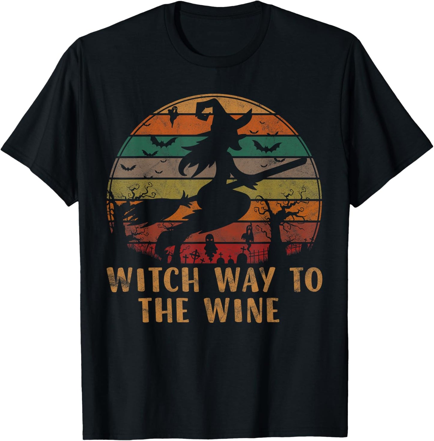 Witch Way To The Wine Apparel Funny Halloween Costume Gift T-Shirt - T-Shirt | Black