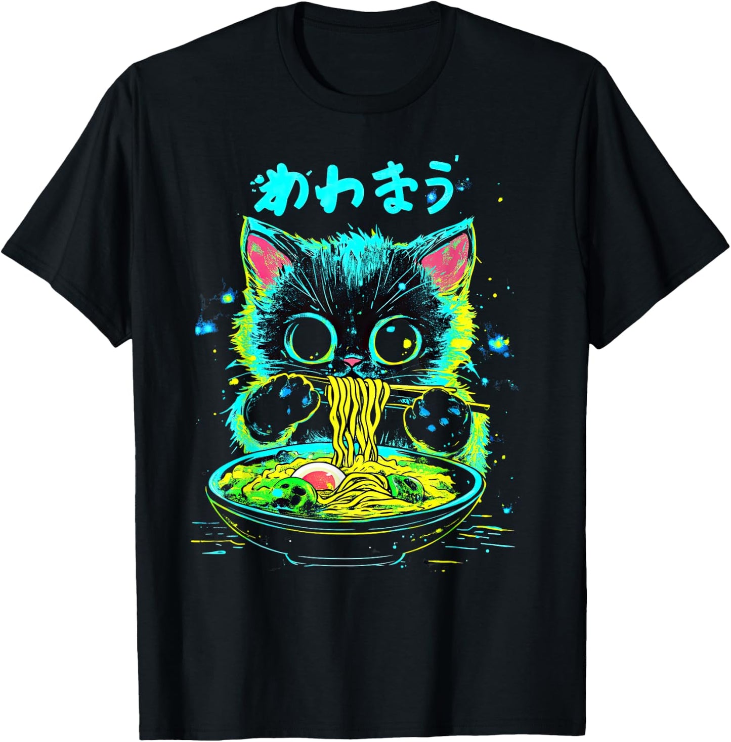 Anime Ramen Cat Japanese Retro Noodles Aesthetic Kawaii Cat T-Shirt - T-Shirt | Black