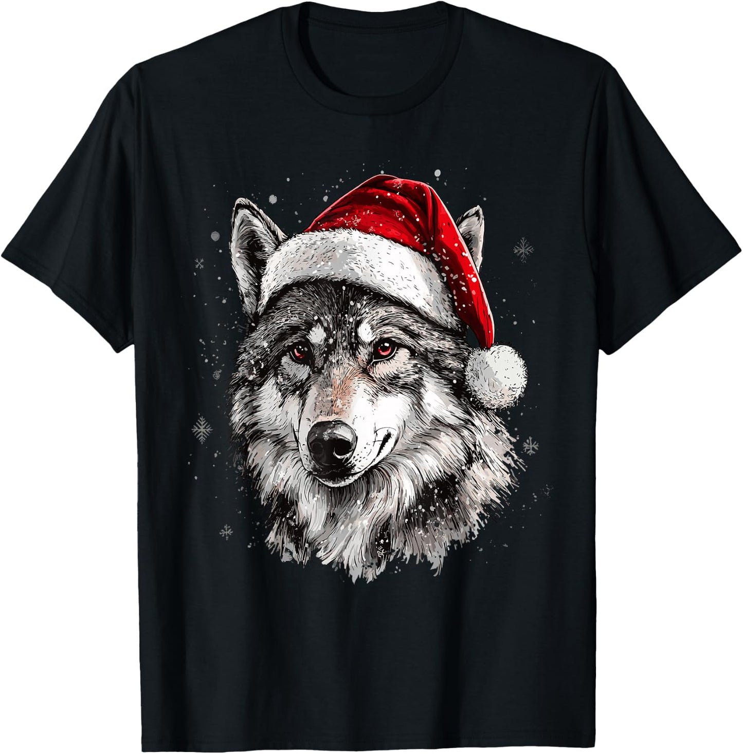 Wolf Santa Hat Funny Xmas Wolf Lovers Christmas Pajama T-Shirt - T-Shirt | Black