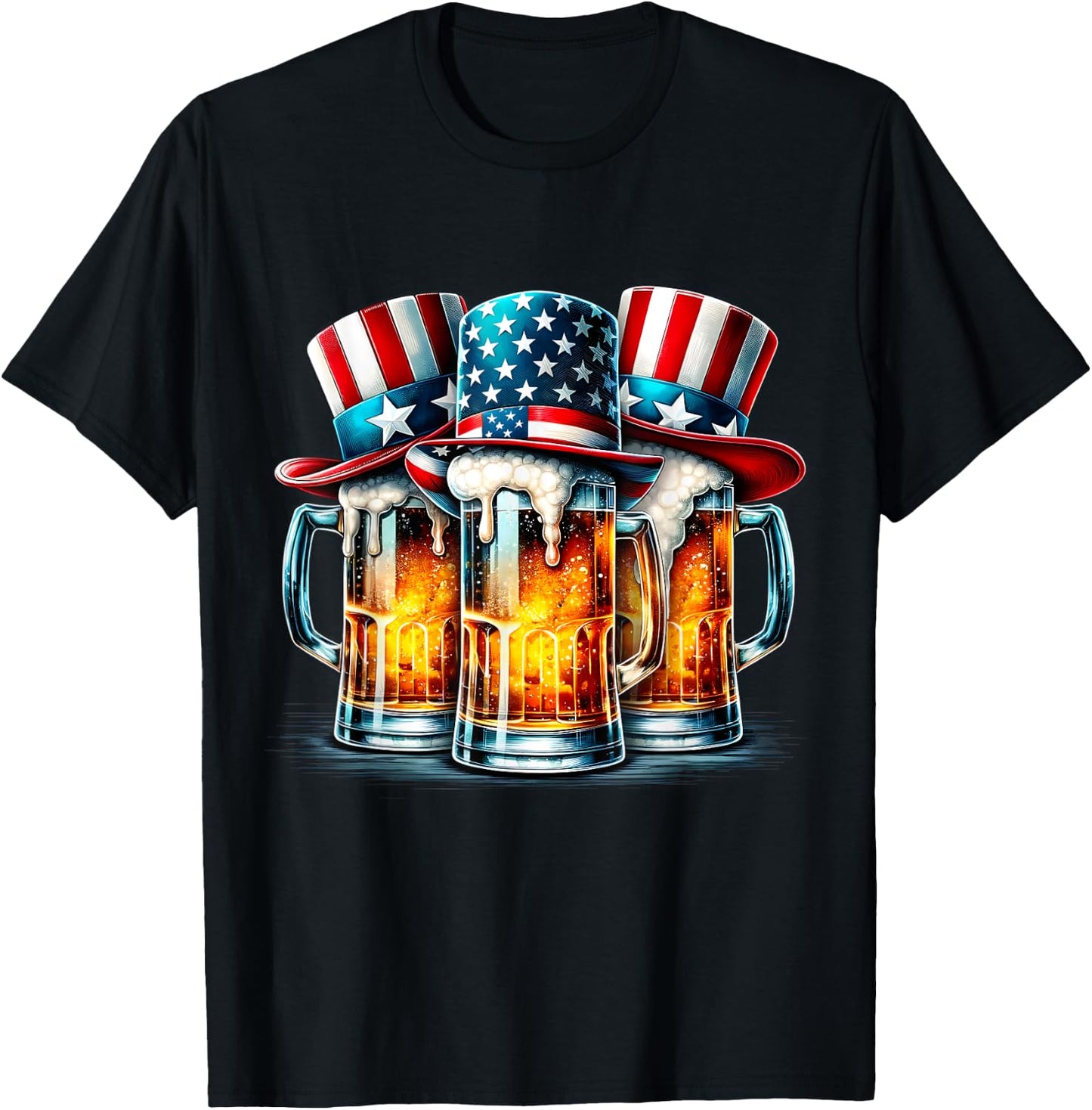 Beer American Flag Independence Day 4th of July Beer Lovers Women Men T-Shirt - T-Shirt | Black