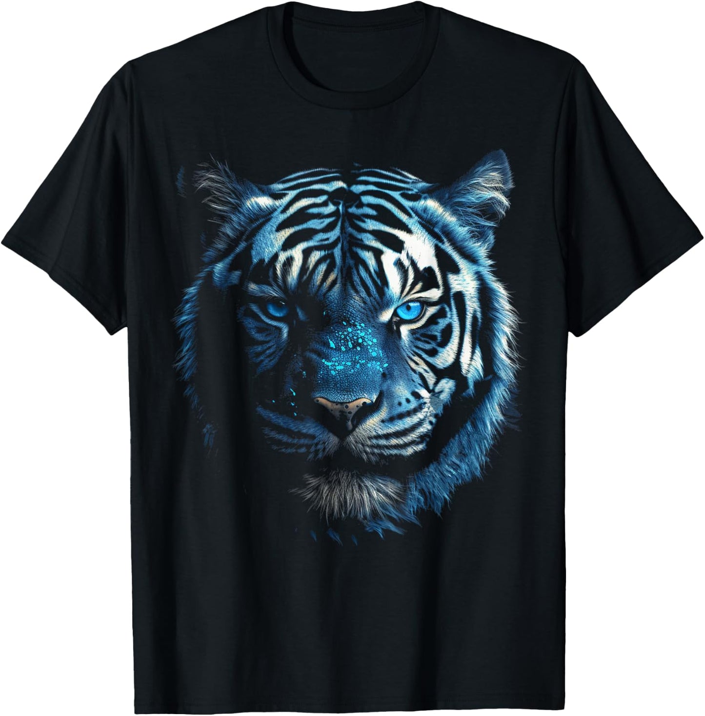 Tiger Artwork - Blue Eyes - Animal Art Motif Tiger T-Shirt - T-Shirt | Black