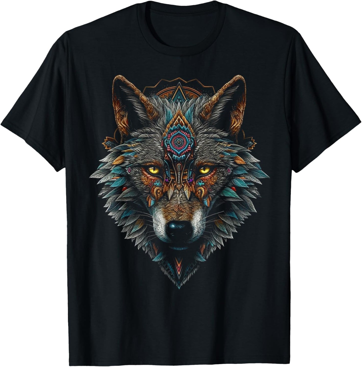 Wolf Mandala Art - Animal Lover Motif Wolf T-Shirt - T-Shirt | Black