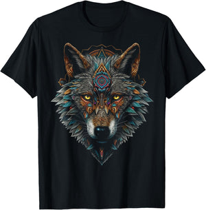 Wolf Mandala Art - Animal Lover Motif Wolf T-Shirt - T-Shirt | Black