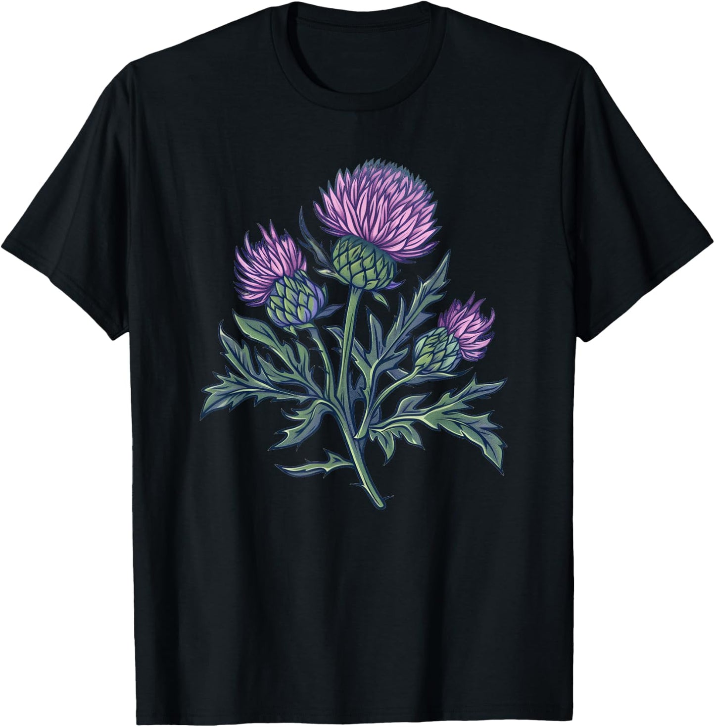 Thistle Flower Design T-Shirt - T-Shirt | Black