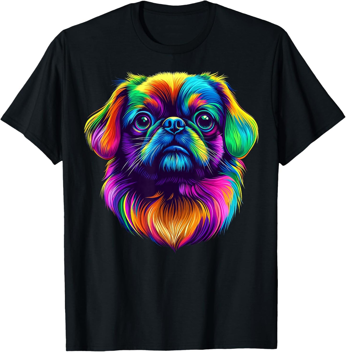 Colorful Pekingese Dog Face Cute Puppy Lover Men Women Black T-Shirt - T-Shirt | Black