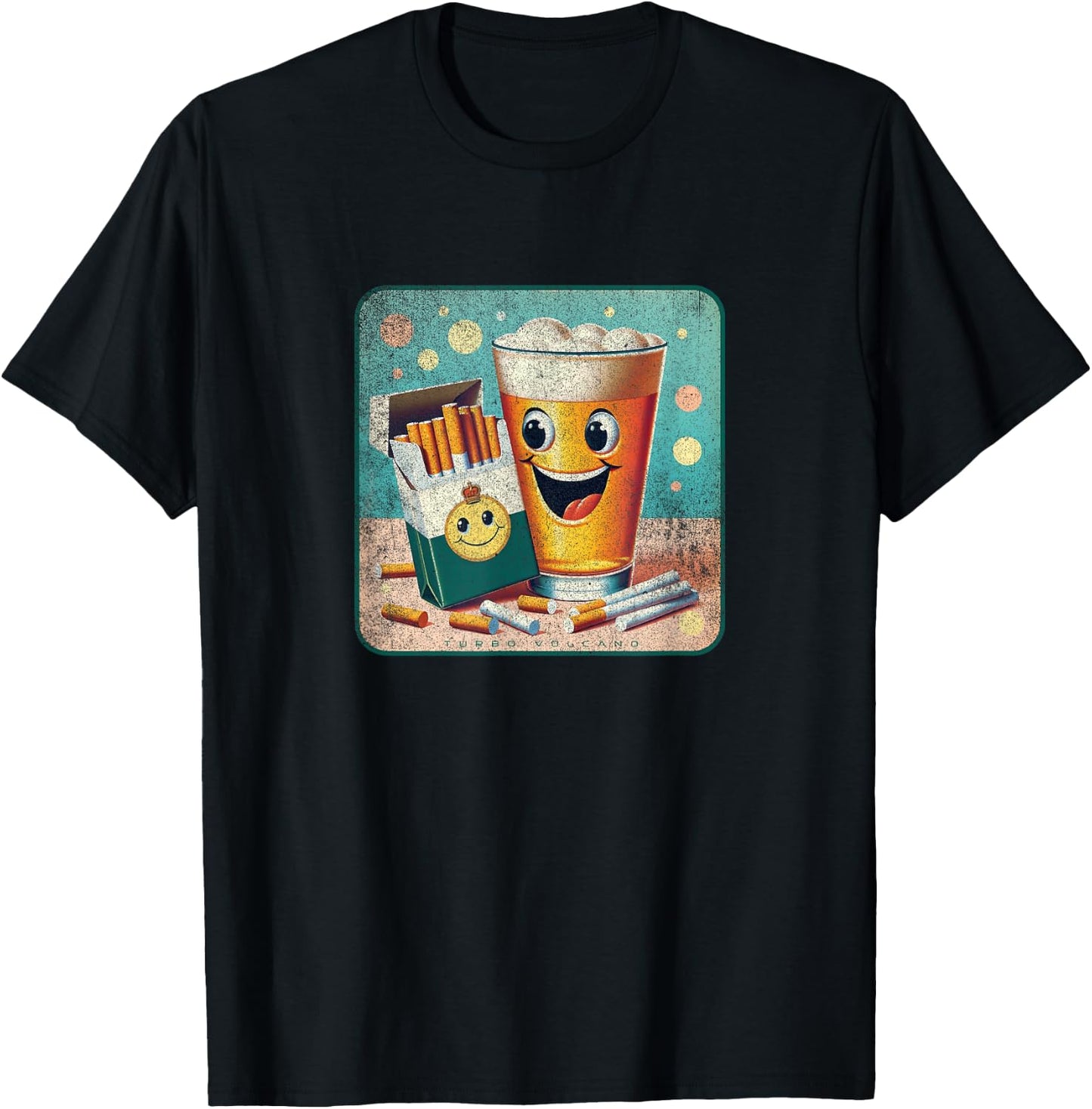 Happy Beer and Cigarettes Retro Advertising Design T-Shirt - T-Shirt | Black