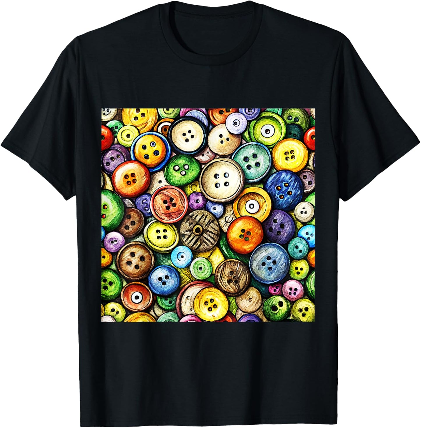 Multicolor Button Pattern T-Shirt - T-Shirt | Black