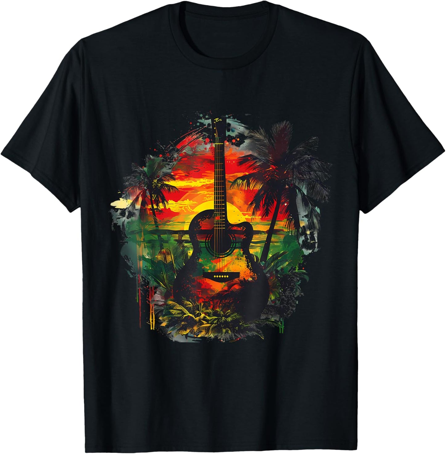 Rasta Reggae Guitar Jamaican Pride Rastafari Roots T-Shirt - T-Shirt | Black