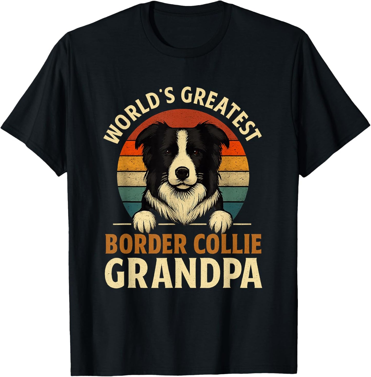 Border Collie Worlds Greatest Grandpa Retro Dog Lover T-Shirt - T-Shirt | Black
