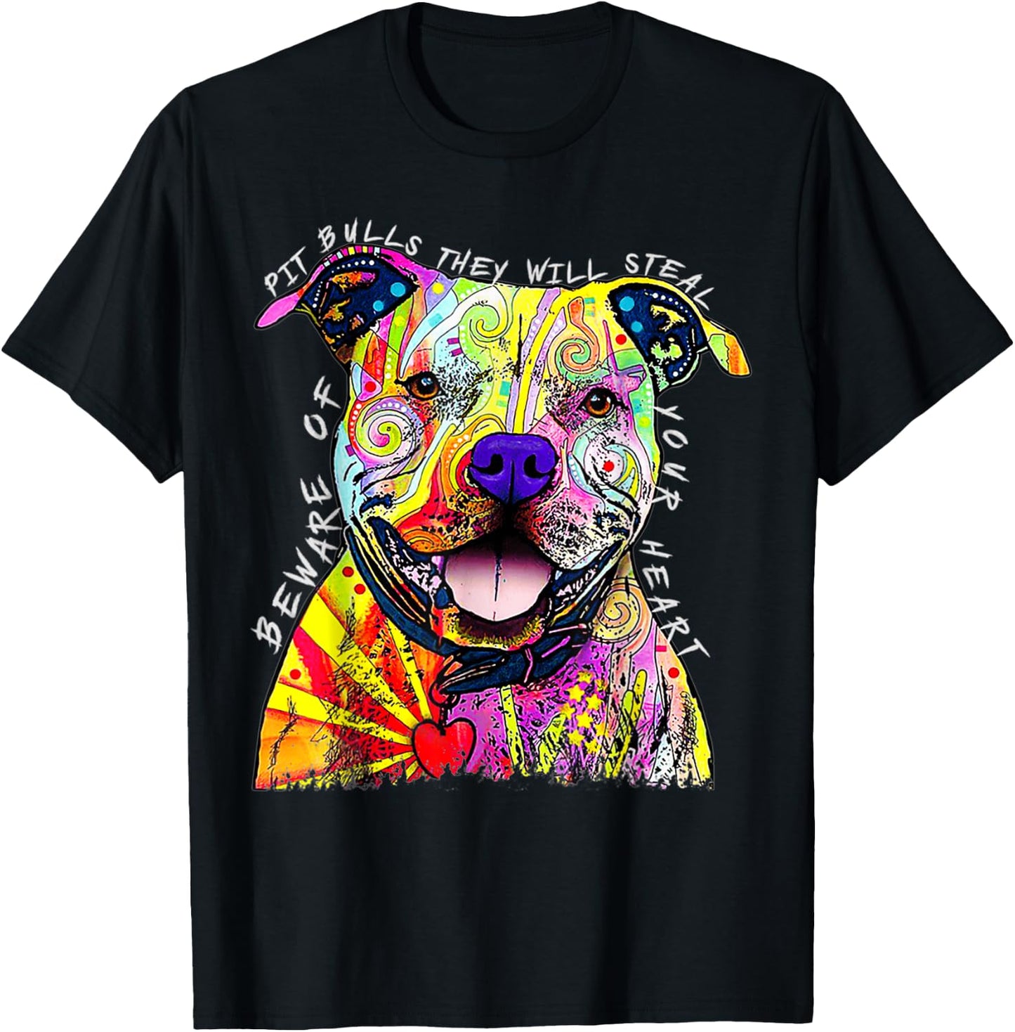 Funny Beware of Pit Bulls, Dean Russo Pitbull Original T-Shirt - T-Shirt | Black