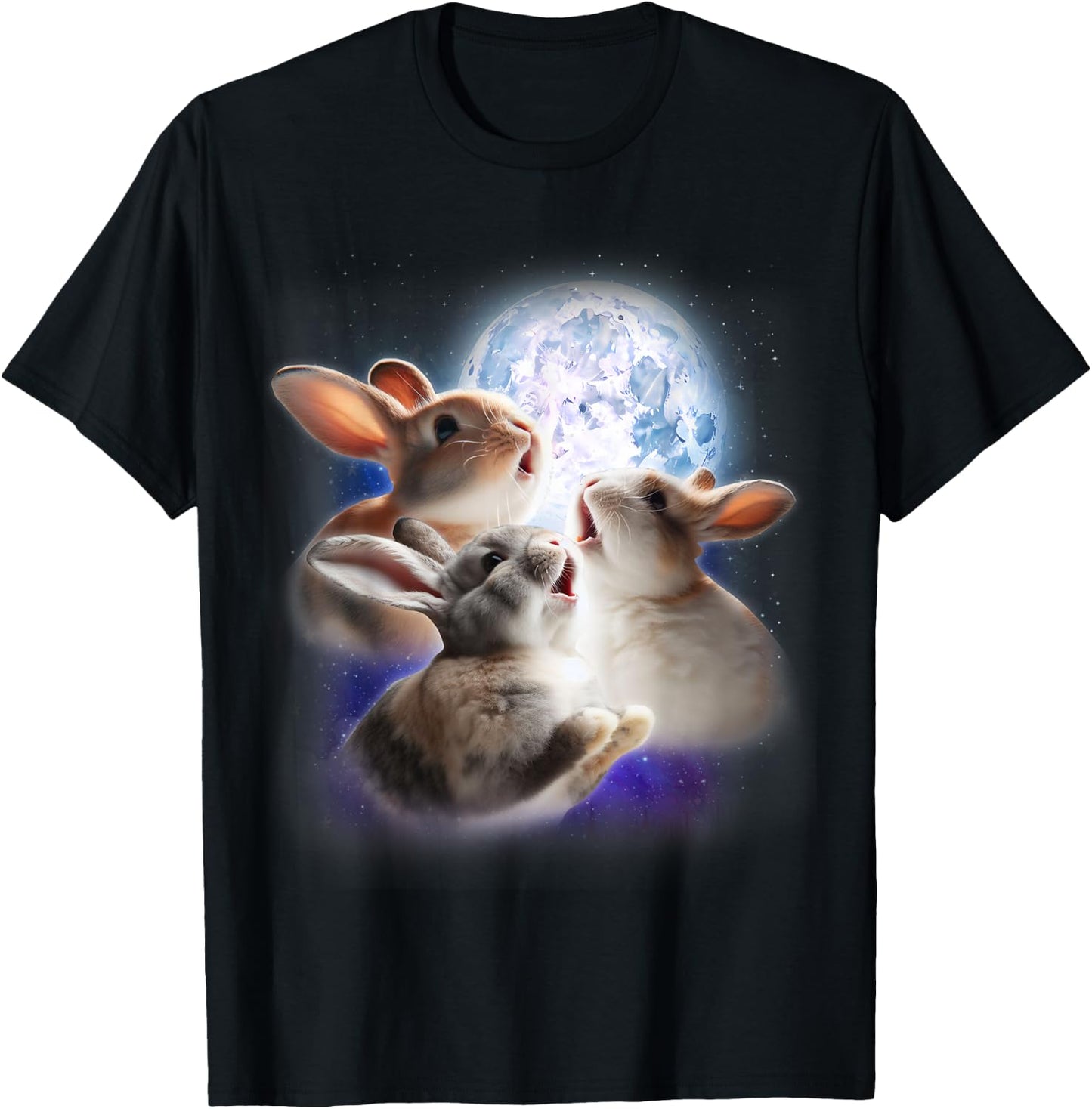 3 Bunnies Howling At The Moon Funny Rabbit Bunny Lover Kids T-Shirt - T-Shirt | Black