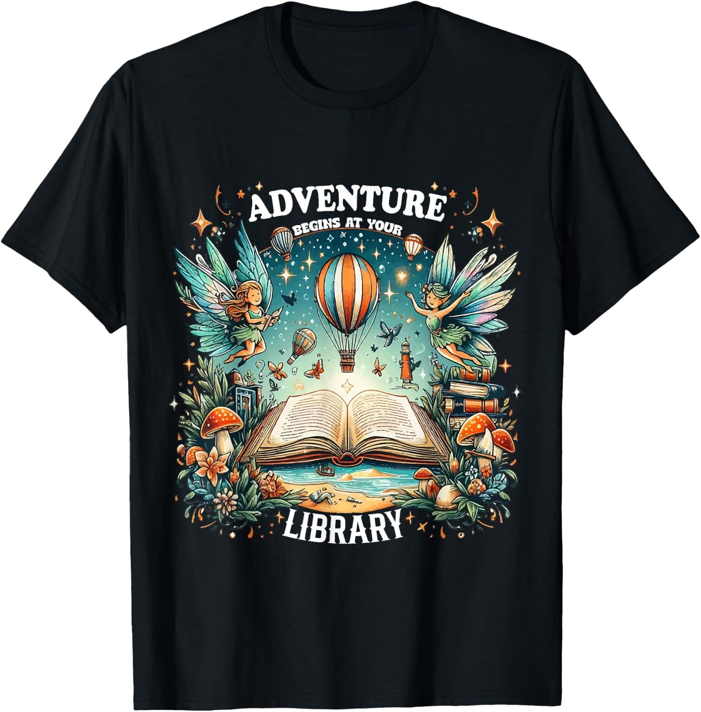 Adventure Begins at Your Library Summer fairies Reading 2024 Men Women T-Shirt - T-Shirt | Black