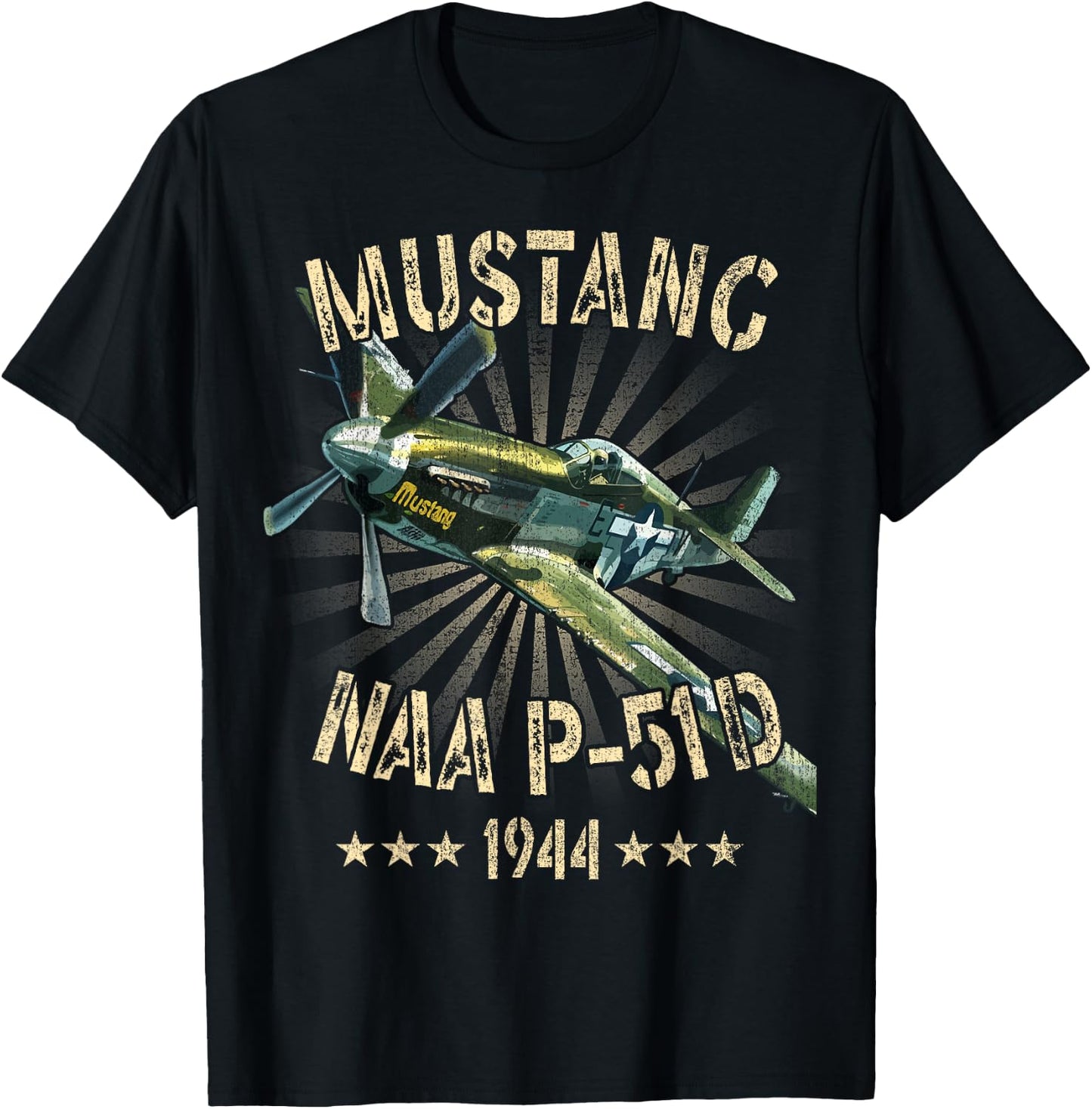 P-51D Mustang Vintage North American P-51D Fighter Warbirds T-Shirt - T-Shirt | Black