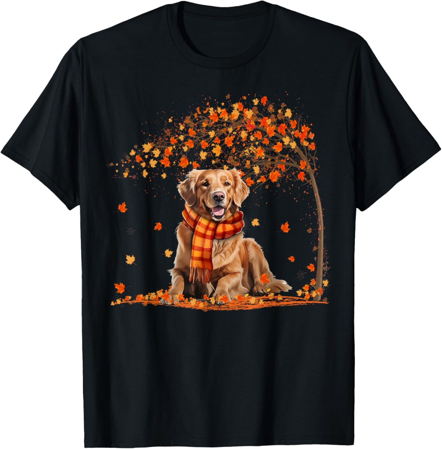 Golden Retrievers Hello Autumn Leaf Fall for Dog Lover T-Shirt - T-Shirt | Black
