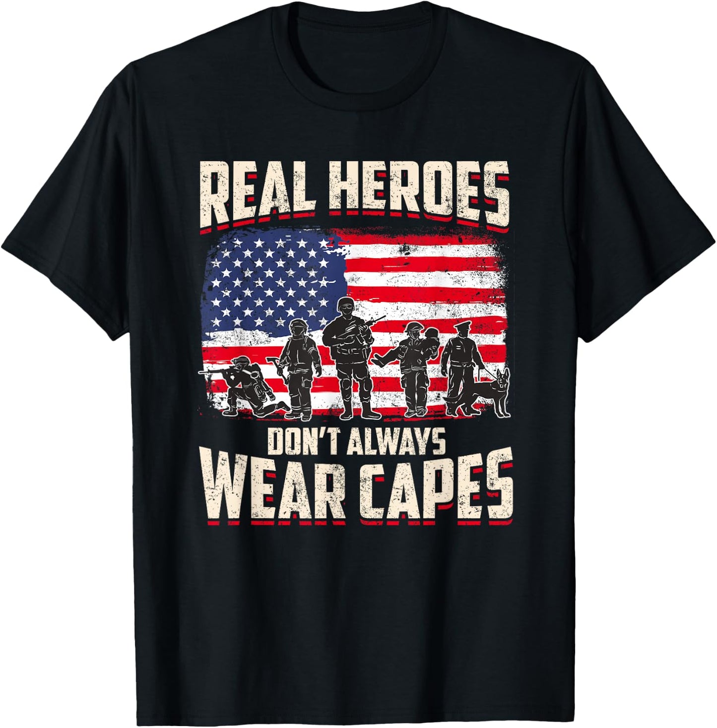 Patriotic First Responders Heroes Shirt T-Shirt - T-Shirt | Black