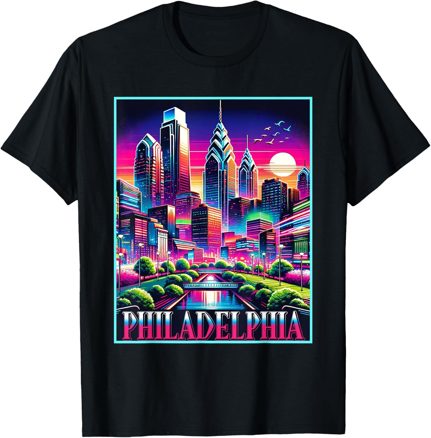 Philadelphia Pennsylvania Shirt 80s 90s Retro City Skyline T-Shirt - T-Shirt | Black