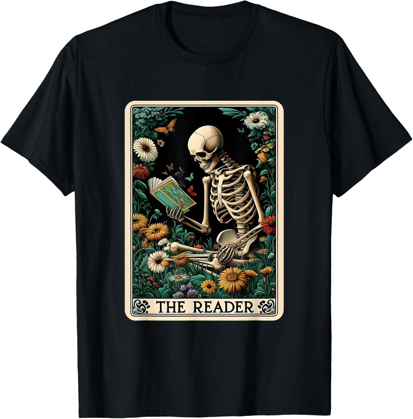 The Reader Skeleton Book Lover Tarot Card Reading Readers T-Shirt - T-Shirt | Black