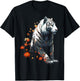 Tiger in White - Flowers Artwork - Animal Art Tiger T-Shirt - T-Shirt | Black