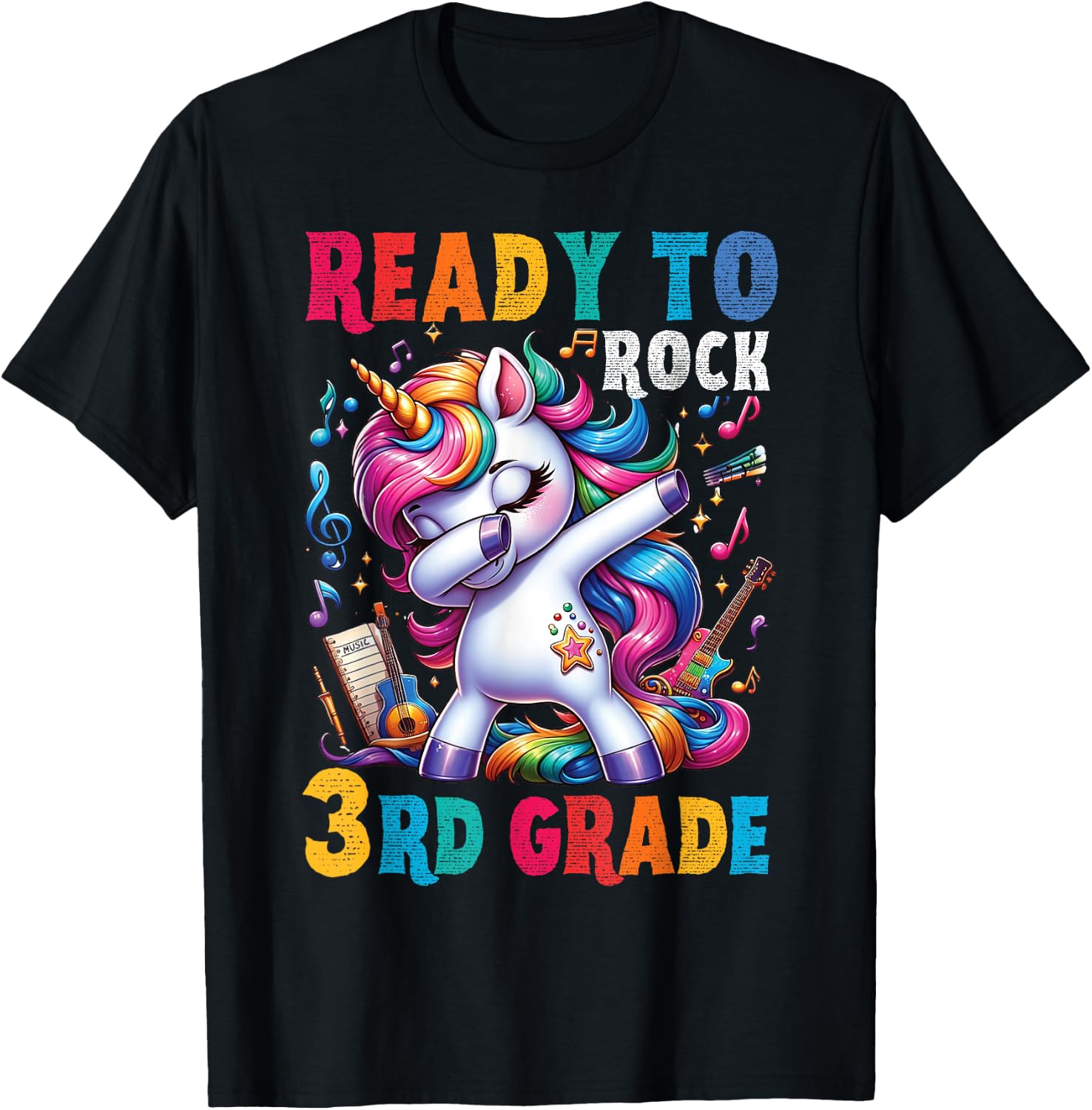 Student back to School 3rd grade Girls Musical Music Unicorn T-Shirt - T-Shirt | Black