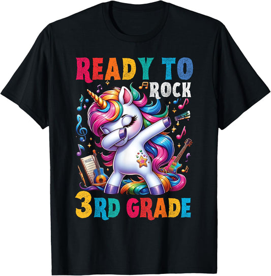 Student back to School 3rd grade Girls Musical Music Unicorn T-Shirt - T-Shirt | Black