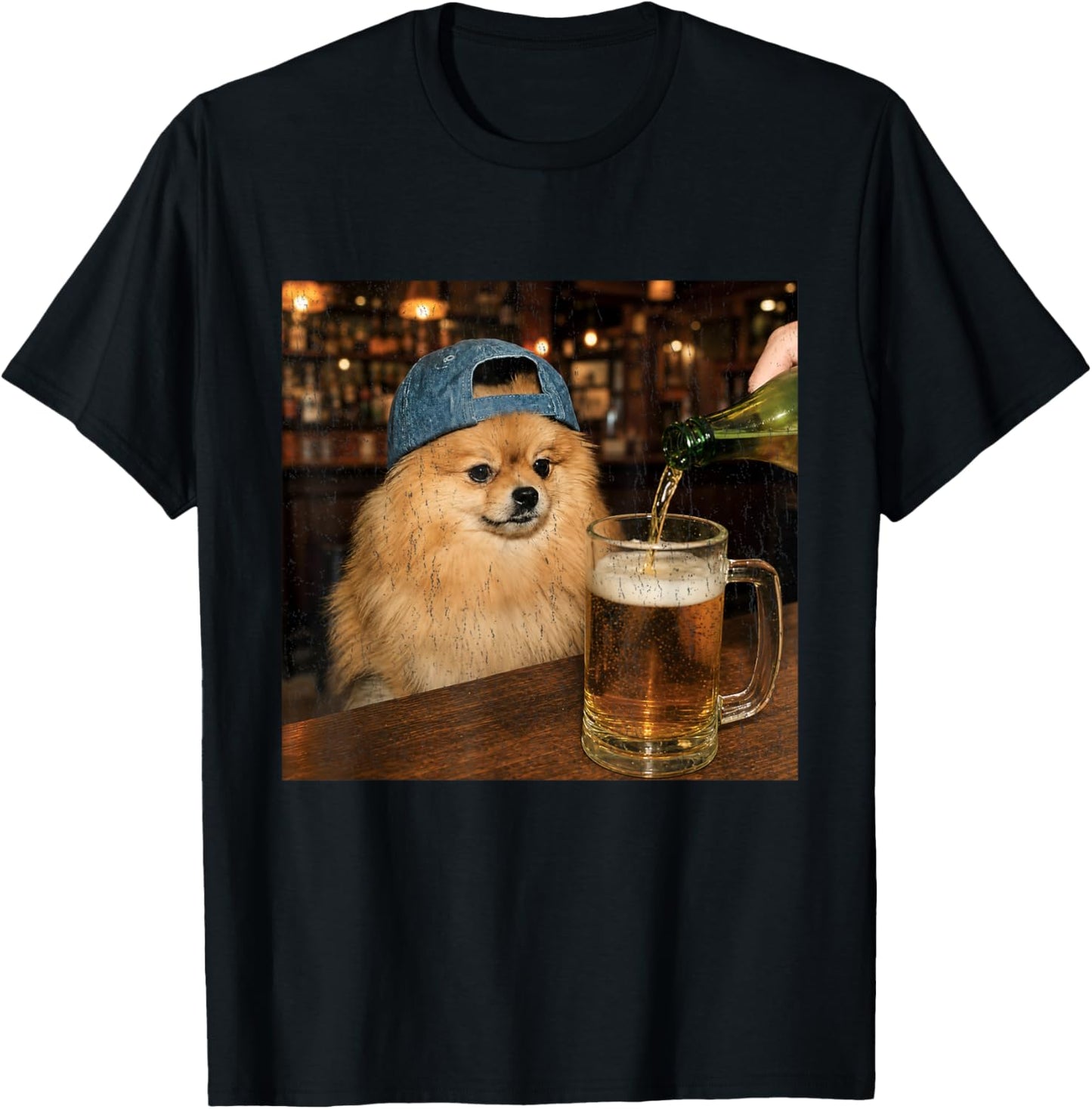 Pomeranian Drinking Beer Shirt Funny Dog Meme Art Vintage T-Shirt - T-Shirt | Black
