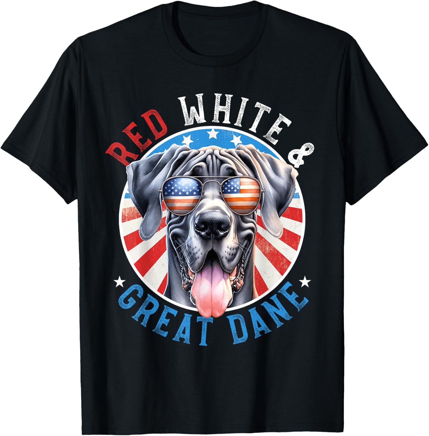Great Dane Dog 4th of July Red White and Gentle Giant Lovers T-Shirt - T-Shirt | Black