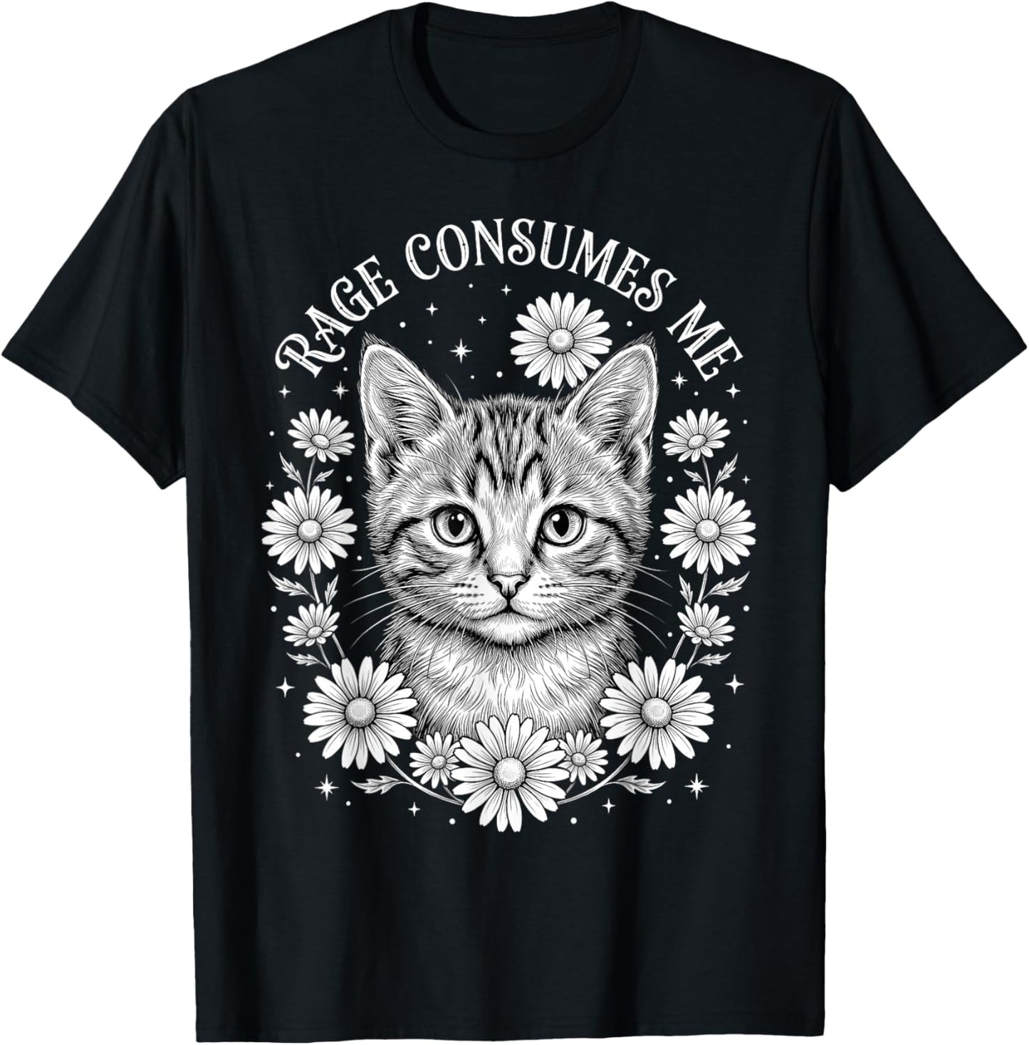 Cute Cat Rage Consumes Me Funny Kitten Flower T-Shirt - T-Shirt | Black