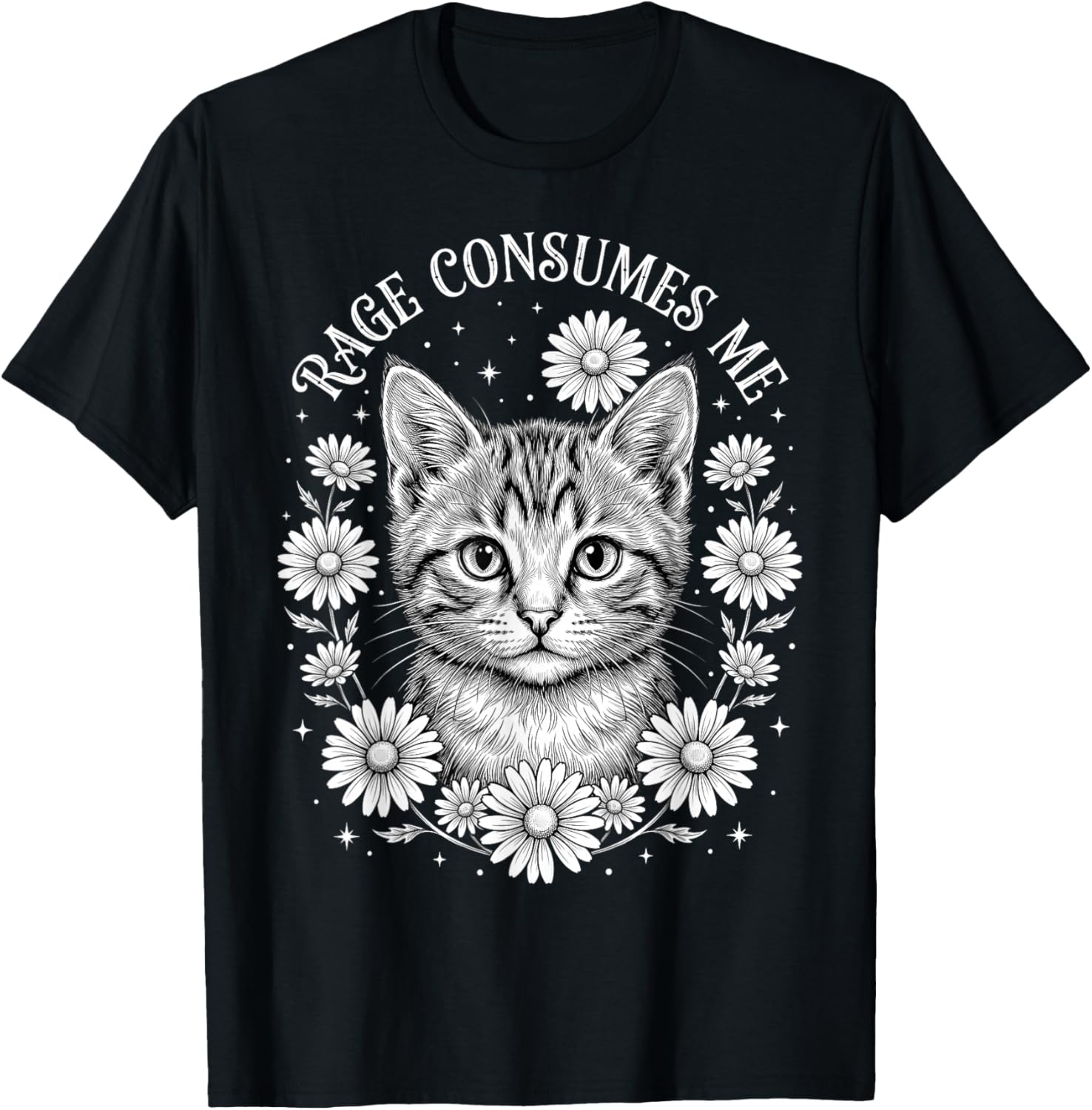 Cute Cat Rage Consumes Me Funny Kitten Flower T-Shirt - T-Shirt | Black