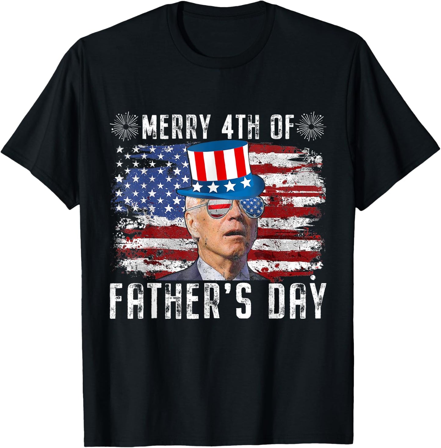 Funny Joe Biden 4th Of July Merry 4th Of Fathers Day US Flag T-Shirt - T-Shirt | Black